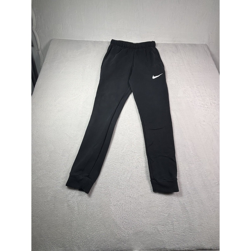 Nike Mens Small Black White Swoosh Tapered Jogger Sweatpants Y2k Swoosh Running